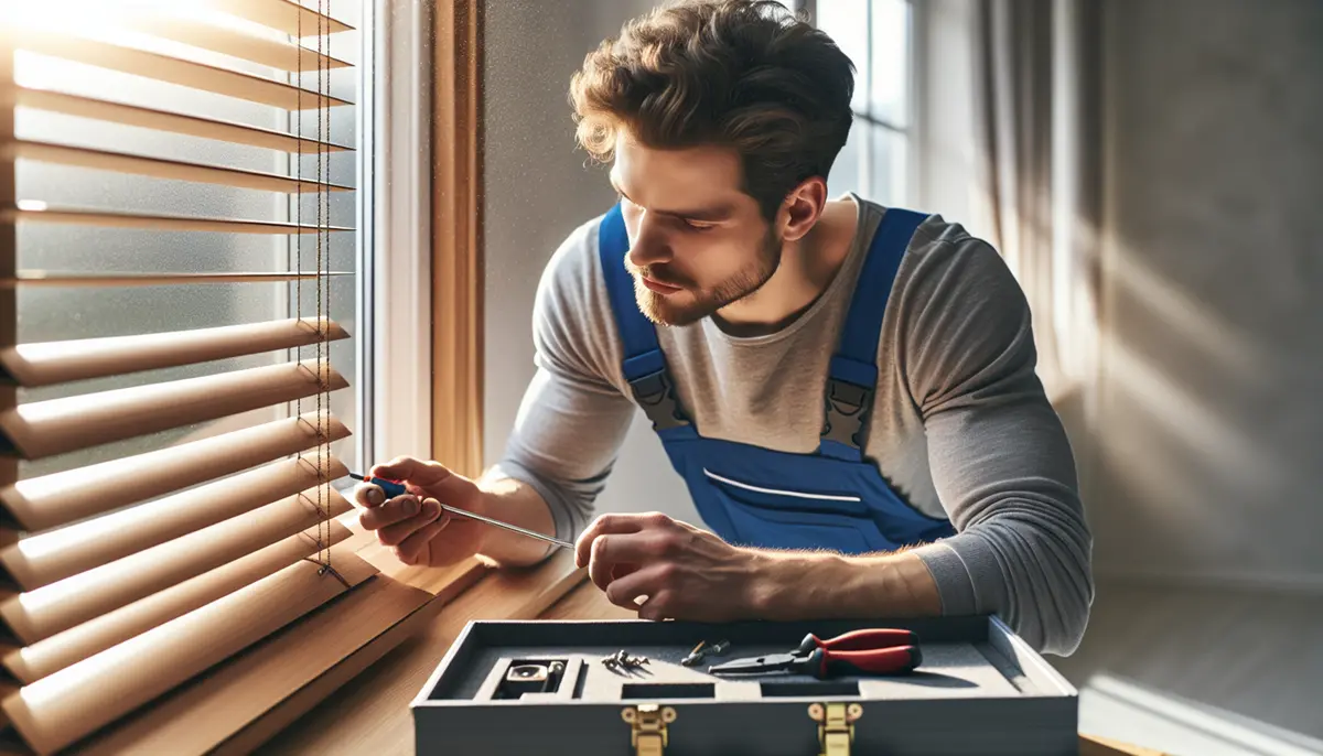 Technicien de maintenance inspectant les stores